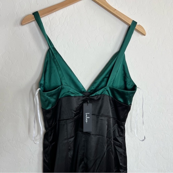 Lulus Modern Moments Green and Black Color Block Satin Midi Dress - Picture 8 of 11